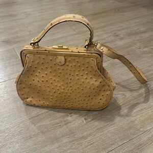 Vintage Saks Fifth Avenue Ostrich Printed Leather Handbag with Strap